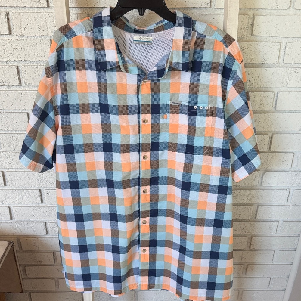 Men's Columbia Blue and Orange Plaid Shirt